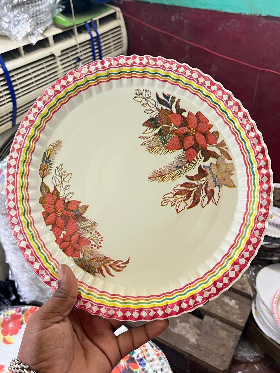 Cream & Red Floral Wrinkled Heavy Dining Plate